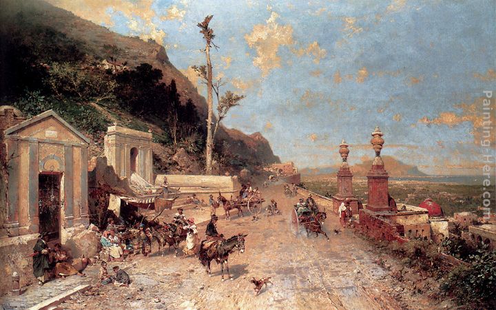La Strada Monreale, Palermo painting - Franz Richard Unterberger La Strada Monreale, Palermo art painting